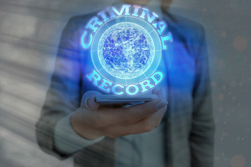 man holding hologram of criminal record