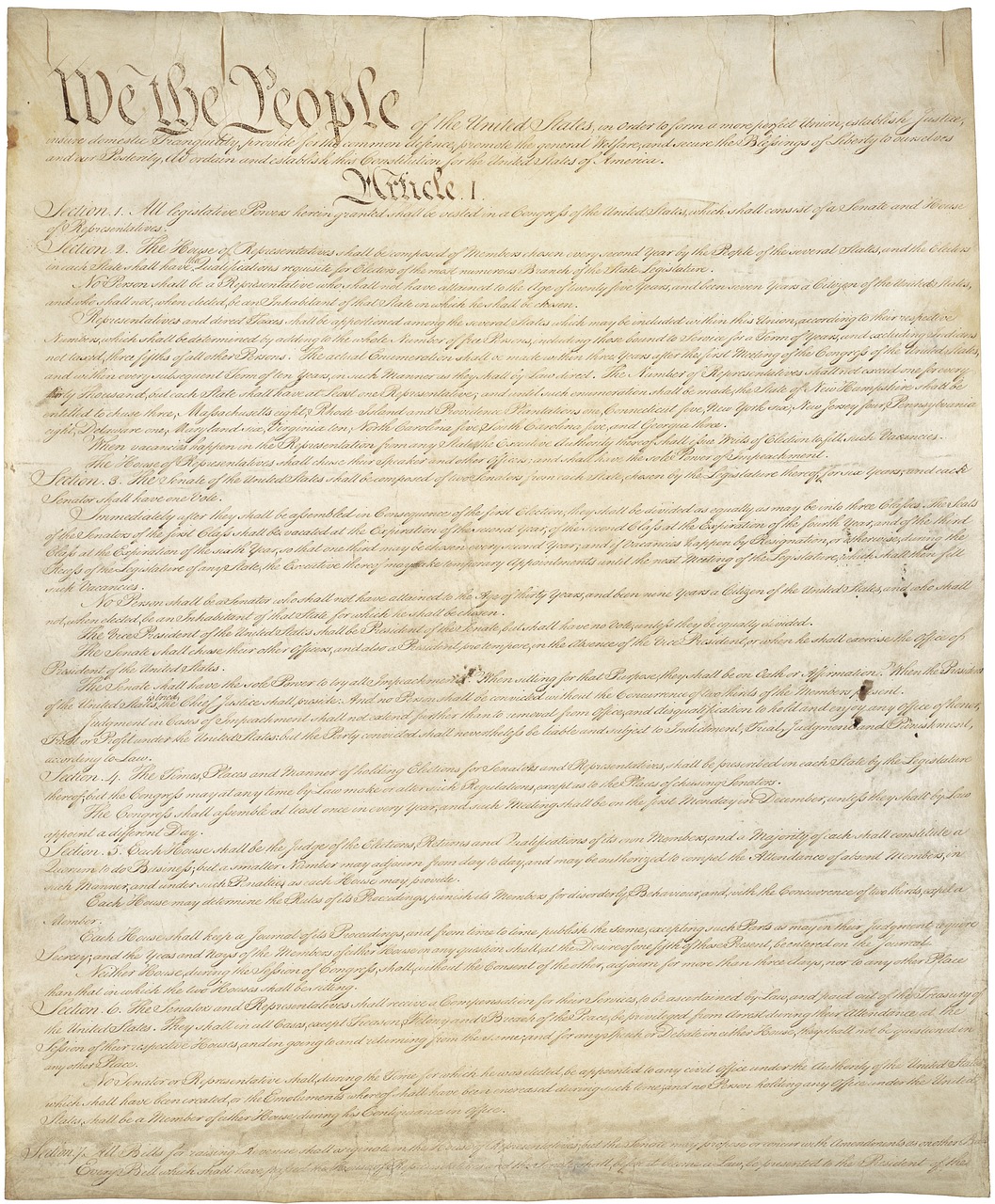 An HD scan of the original US Constitution - Knowing your constitutional rights concept image